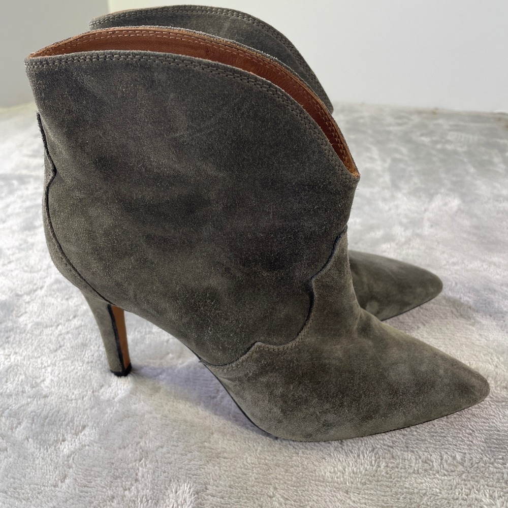 Toral Ankle Booties Womens 37 US 7 Olive Gray Suede Leather Pointed Toe Spain